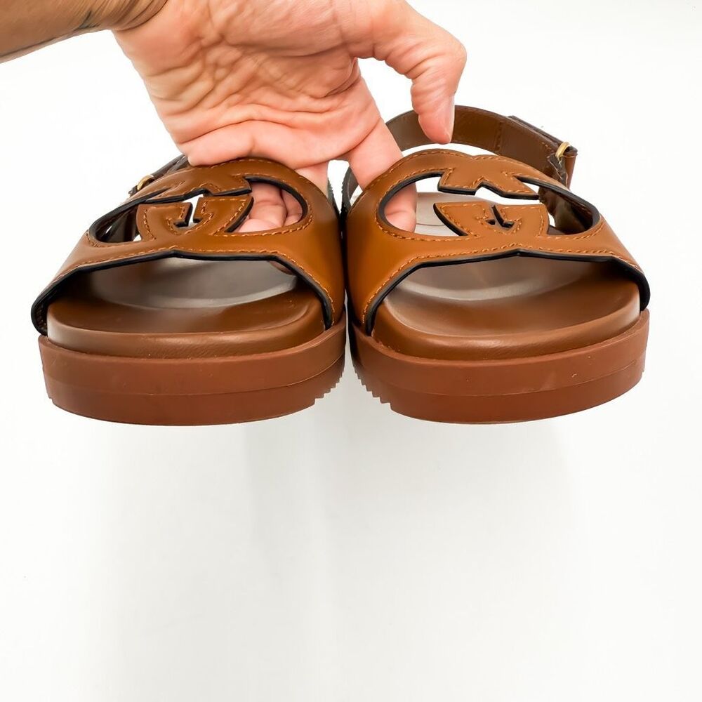 Gucci GG Cutout Sandals Cosmos Softy Tan Leather Size 38, US 8 - Picture 9 of 13